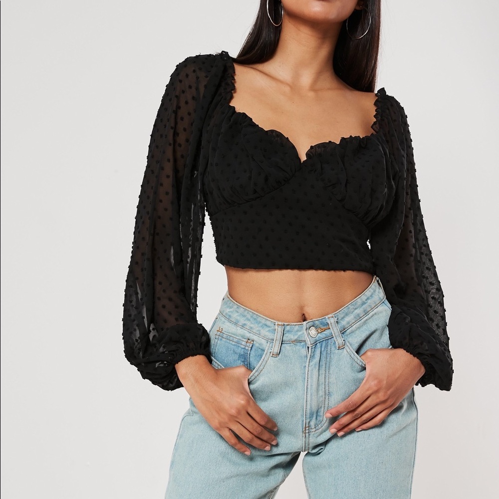 Missguided Dobby Lace Off the Shoulder Crop Top